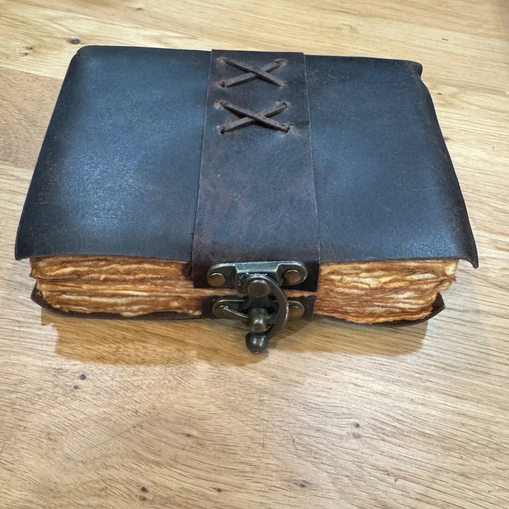 Handmade Leather Journal Dark Brown Distressed Deckle Edge Paper Clasp 7x5
